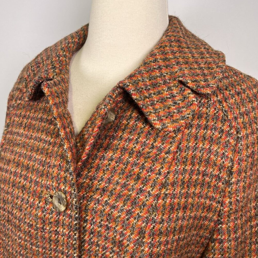 Vintage 60s/70s Harris Tweed Women’s Wool Overcoat Houndstooth Tar-Shire Mod - Picture 8 of 16